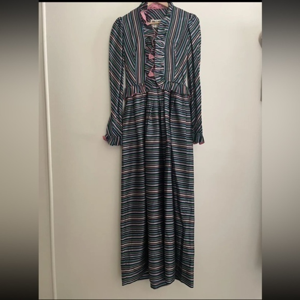 Bill Tice Royal Robes Hostess Gown Dress Taffata Stripe